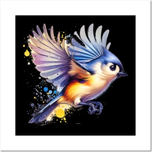 Watercolor Flying Tufted Titmouse Posters and Art